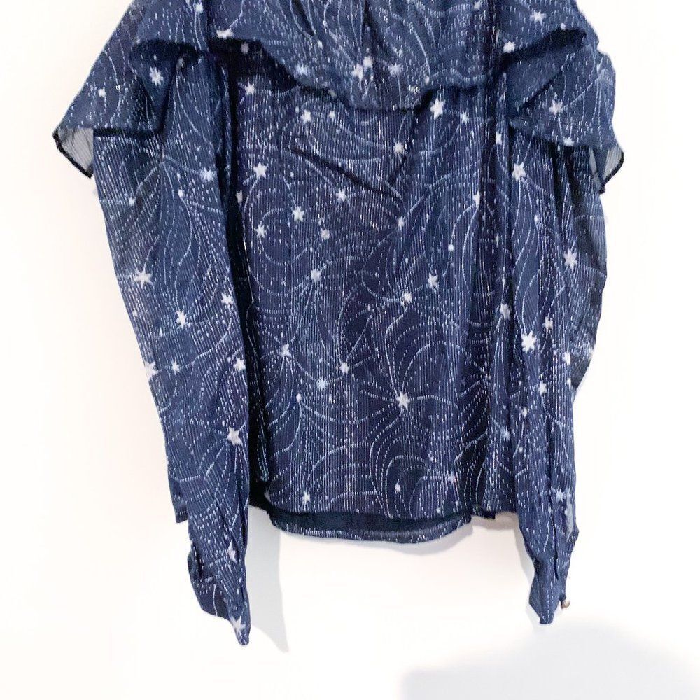 NWT Floreat Anthropologie Navy Blue Metallic Silver Star Cold Shoulder Top - Picture 10 of 11